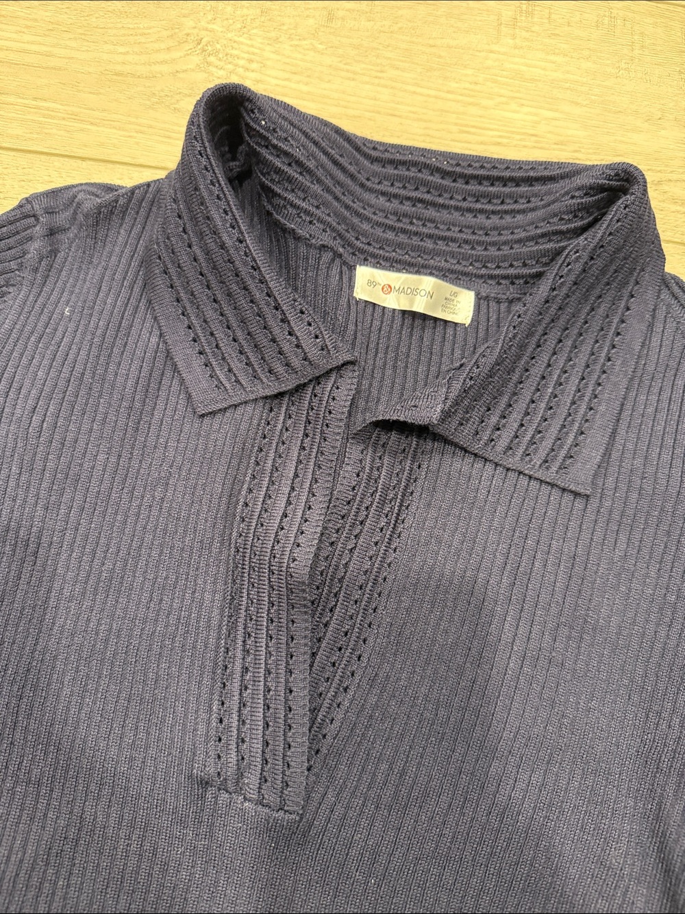 Navy Ribbed Collared Long-Sleeve Sweater - Picture 3 of 3